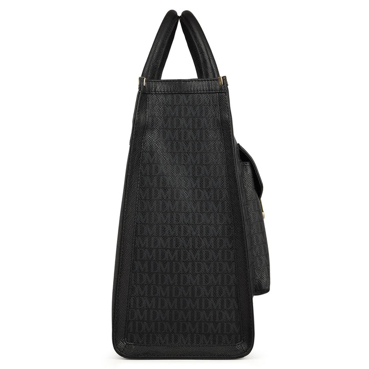 Large Monogram Leather Book Tote - Black