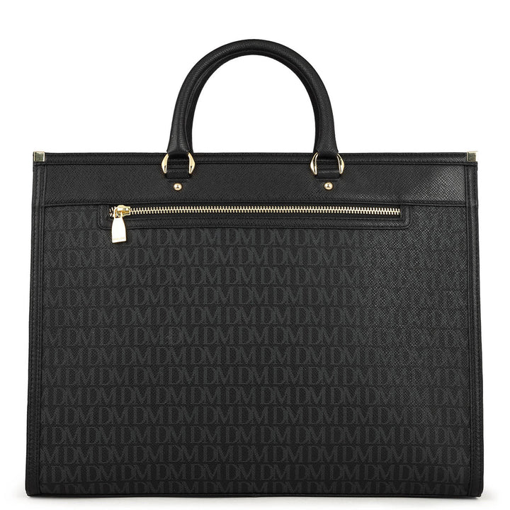 Large Monogram Leather Book Tote - Black