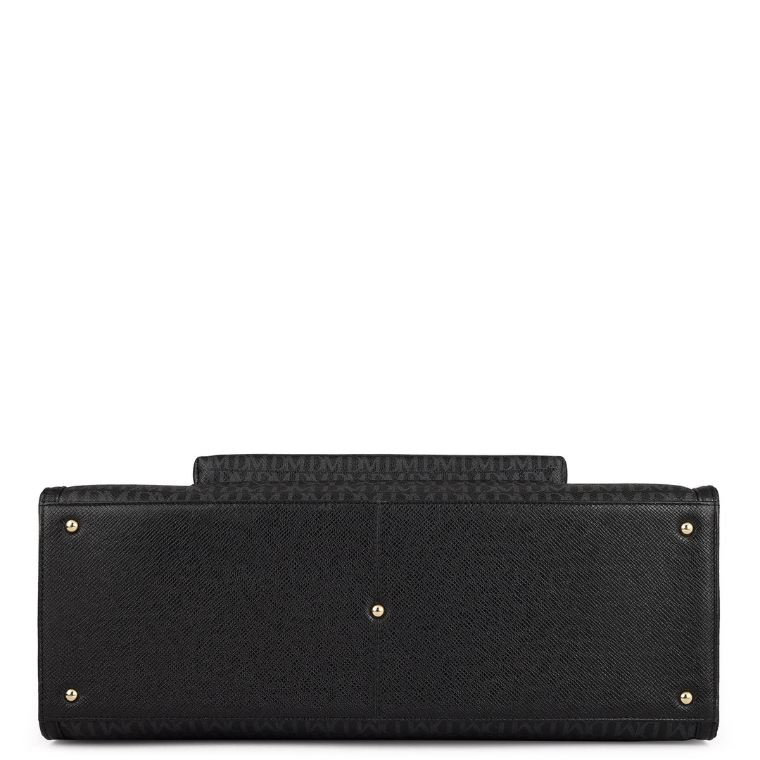 Large Monogram Leather Book Tote - Black