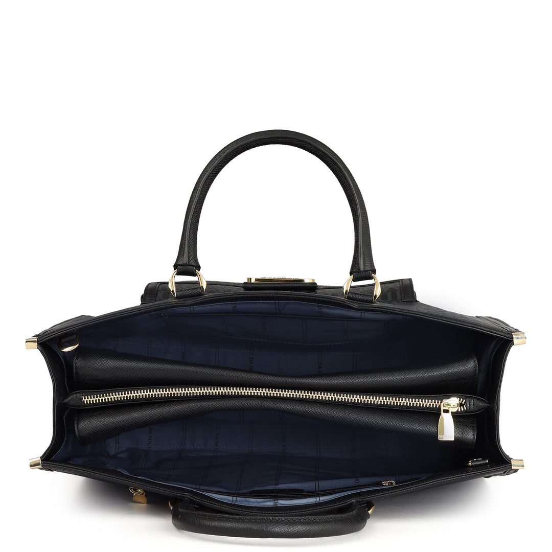 Large Monogram Leather Book Tote - Black