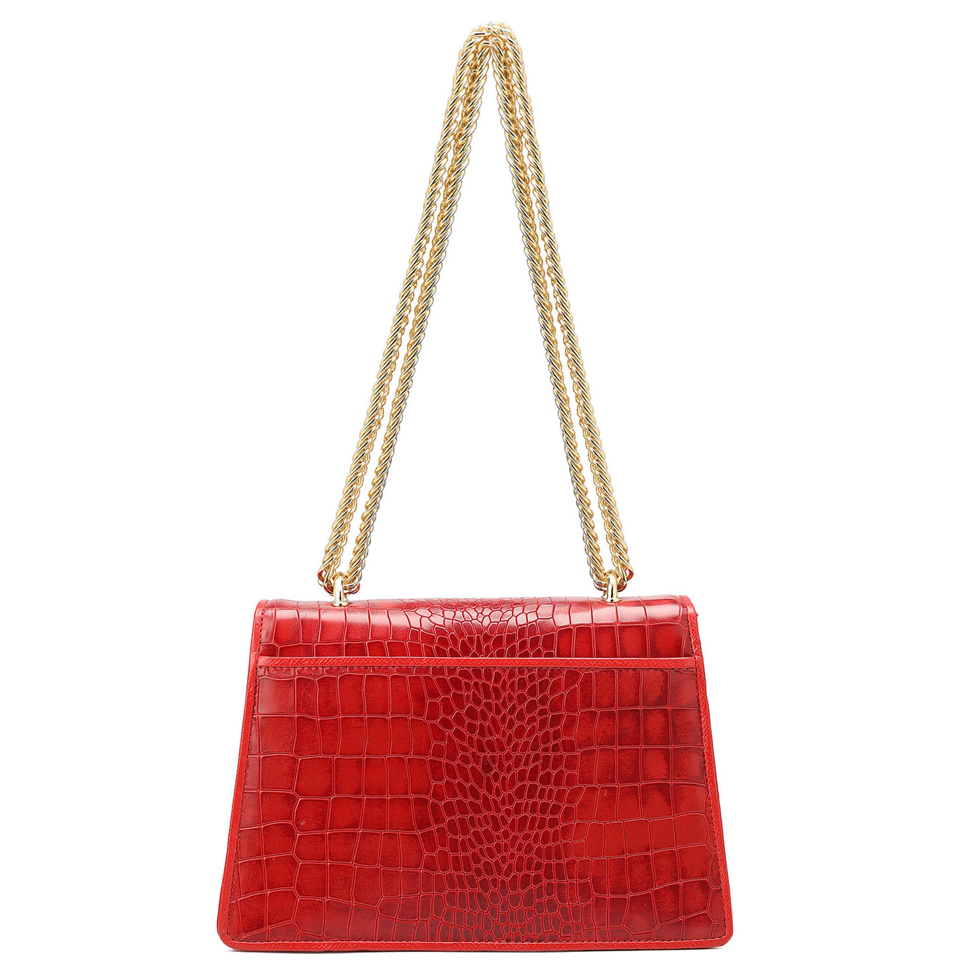 Small Croco Leather Shoulder Bag - Red