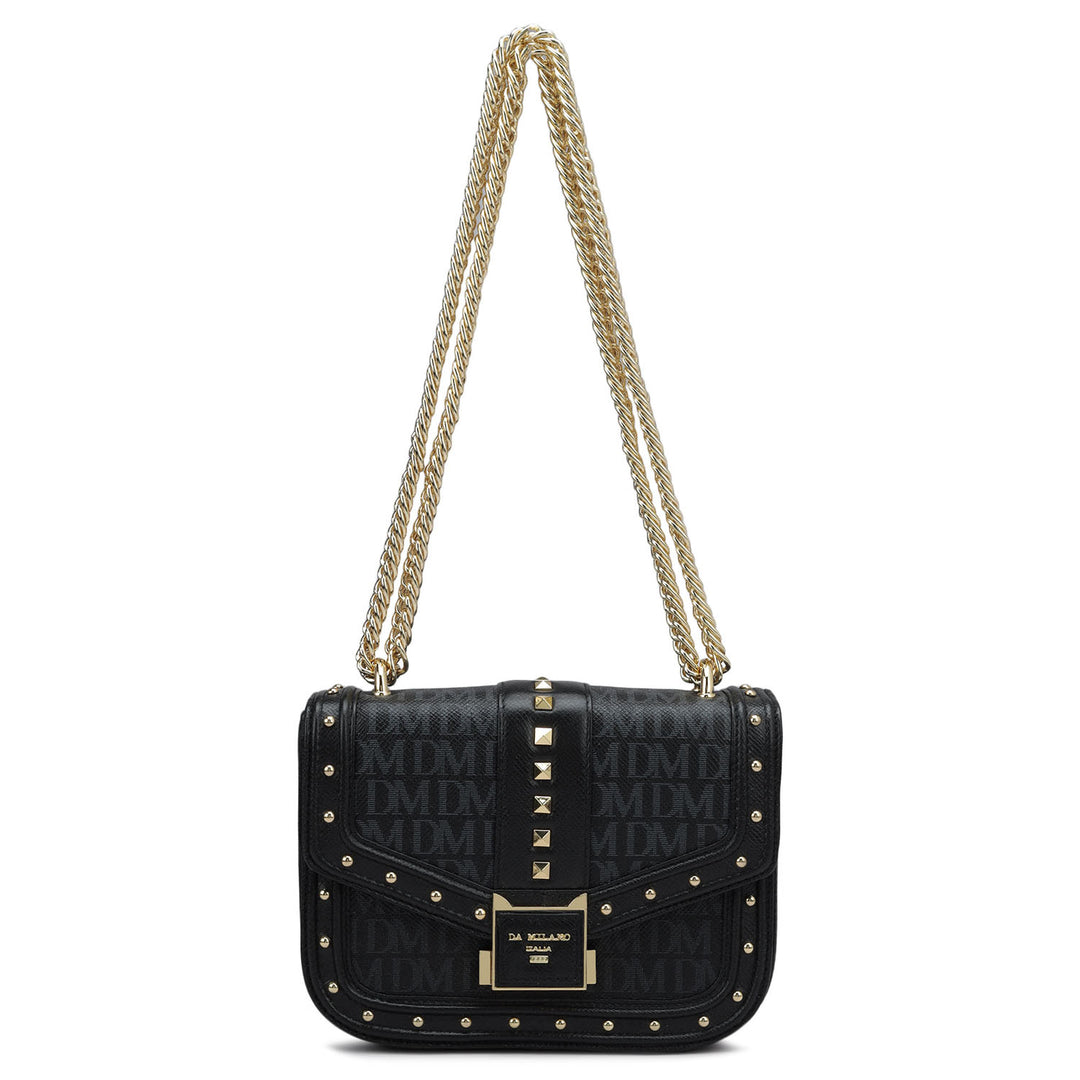 Small Monogram Leather Shoulder Bag - Black