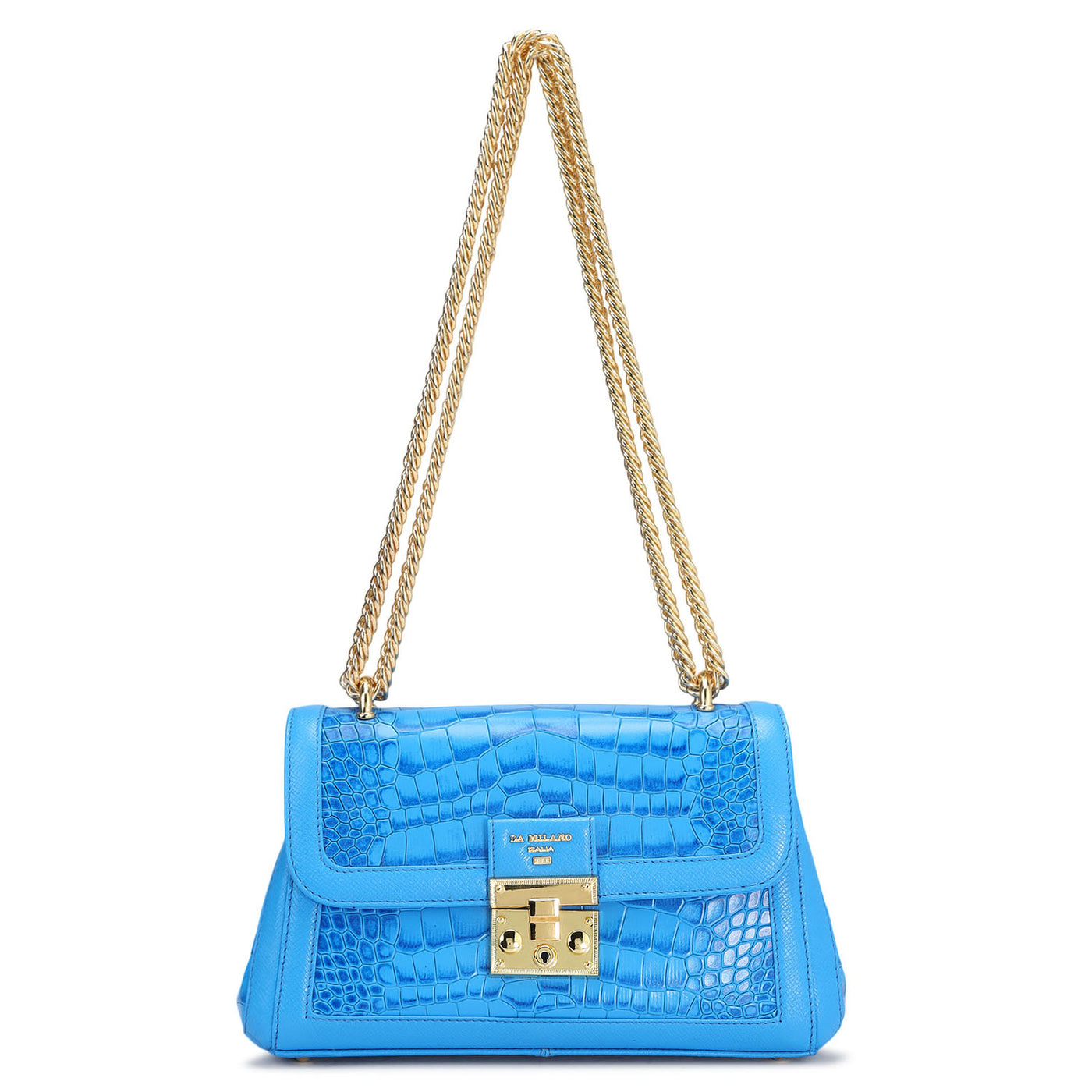 Small Croco Leather Shoulder Bag - Blue