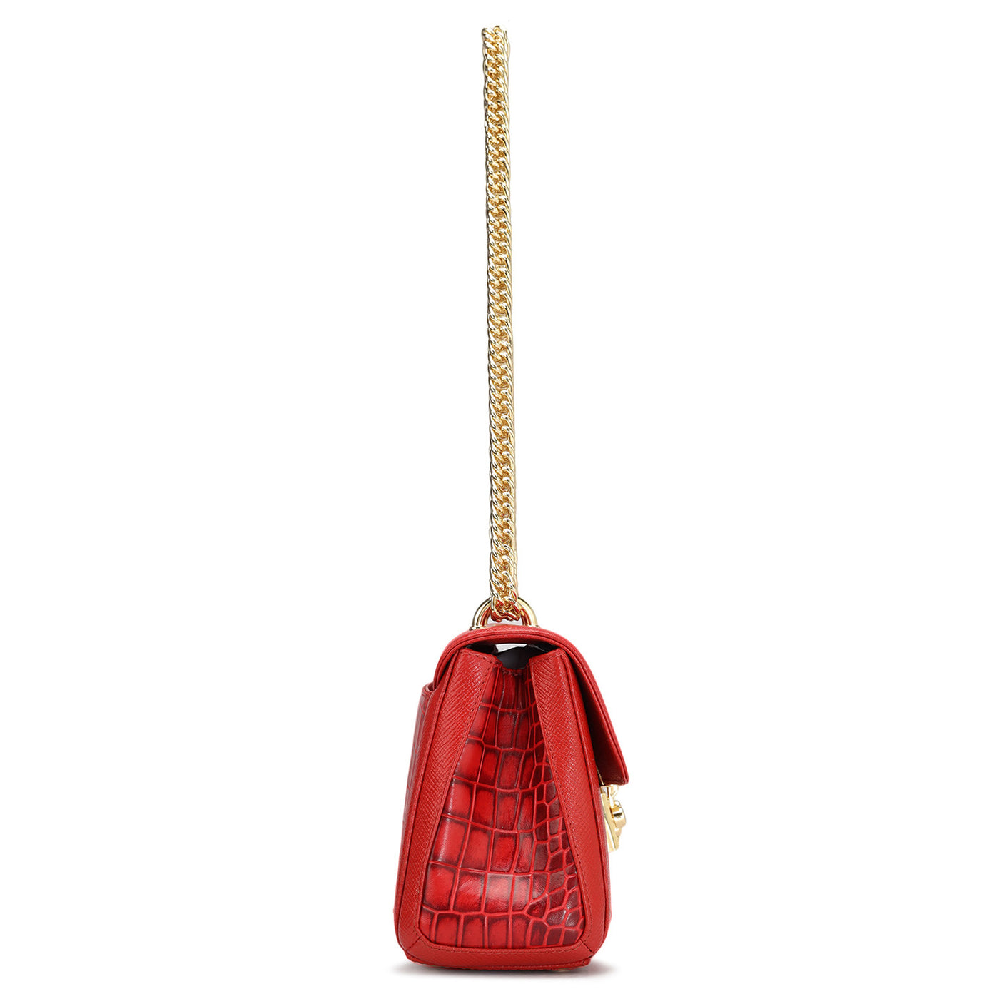 Small Croco Leather Shoulder Bag - Red