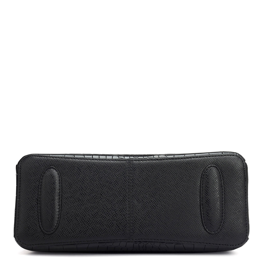 Small Croco Leather Shoulder Bag - Black