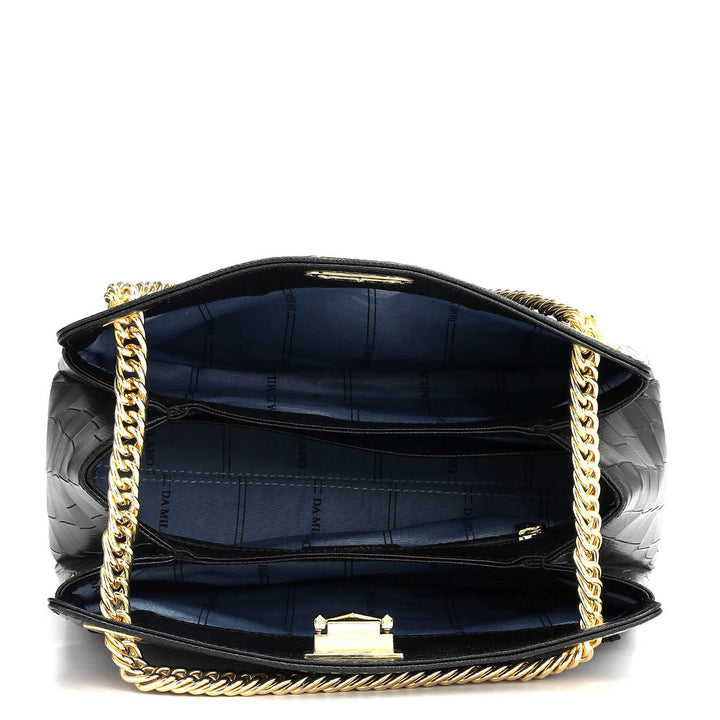 Small Croco Leather Shoulder Bag - Black