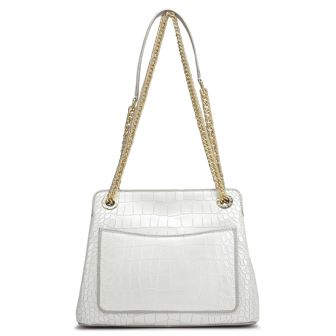 Small Croco Leather Shoulder Bag - Pearl