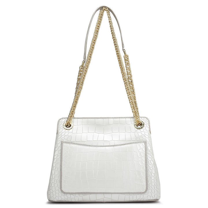 Small Croco Leather Shoulder Bag - Pearl