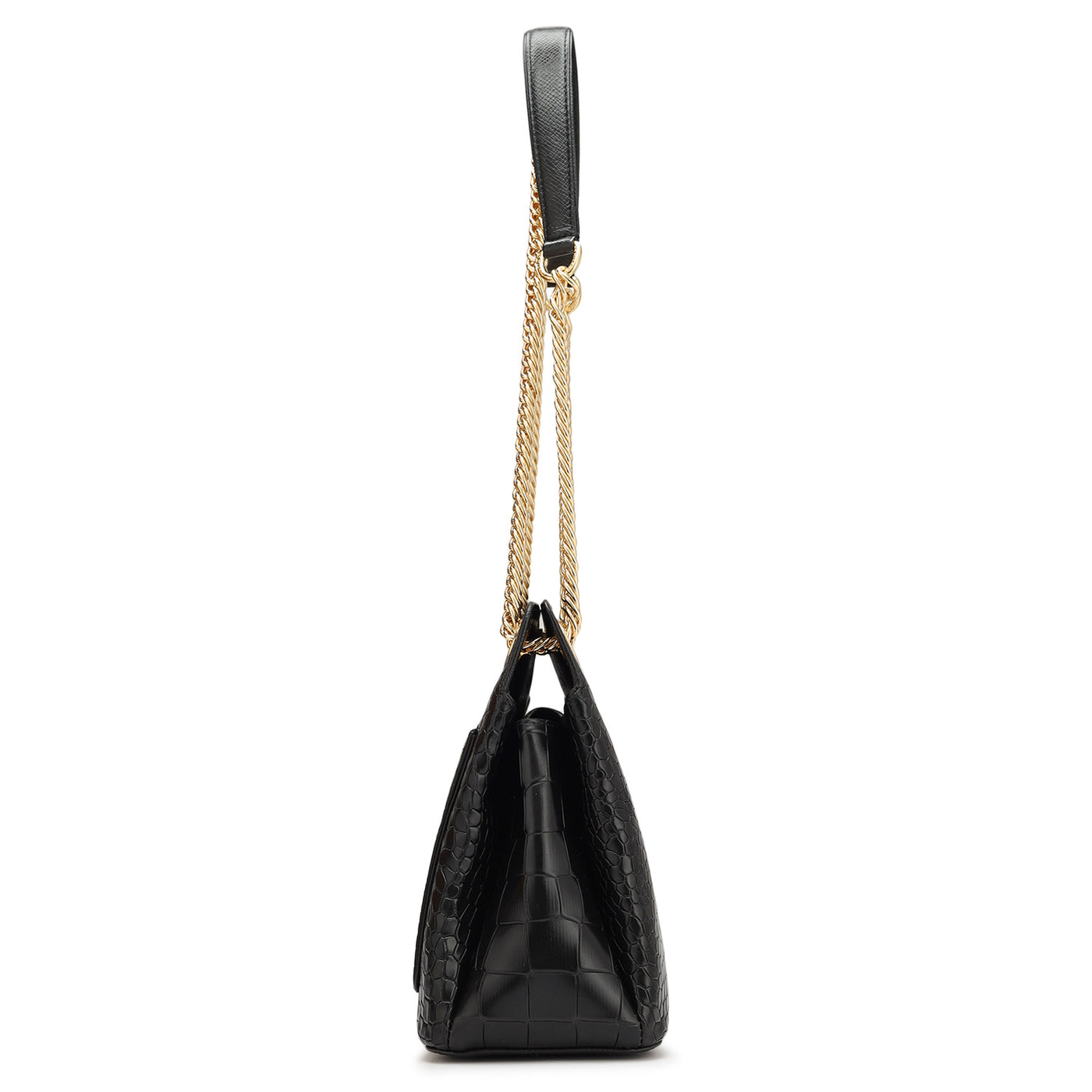 Small Croco Leather Shoulder Bag - Black