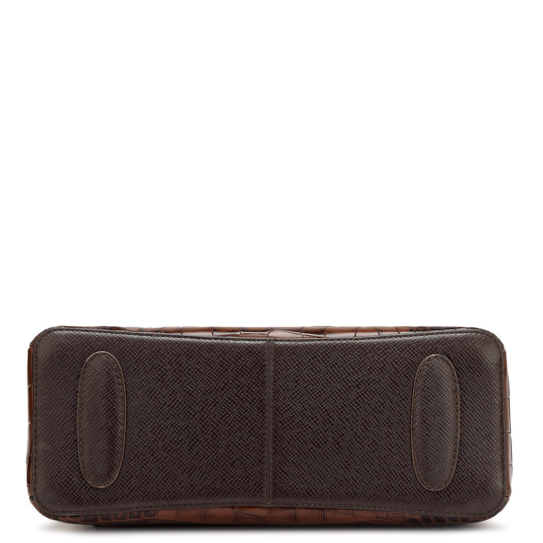 Small Croco Leather Shoulder Bag - Brown