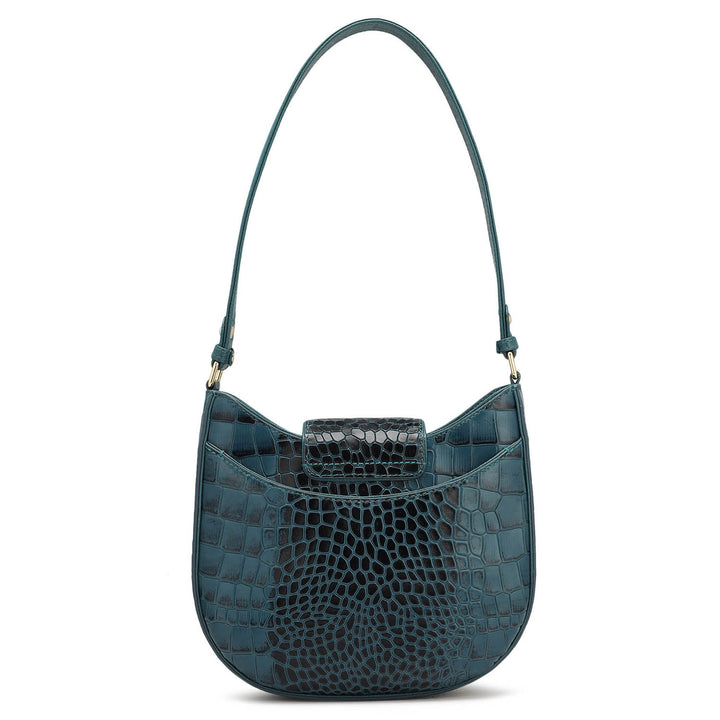 Small Croco Leather Baguette  - Ocean