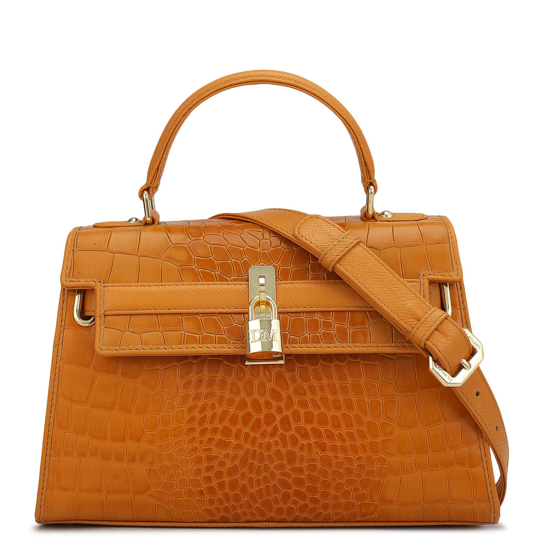 Small Croco Leather Satchel - Flame