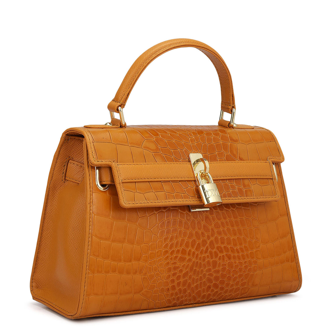 Small Croco Leather Satchel - Flame