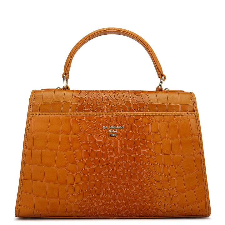 Small Croco Leather Satchel - Flame