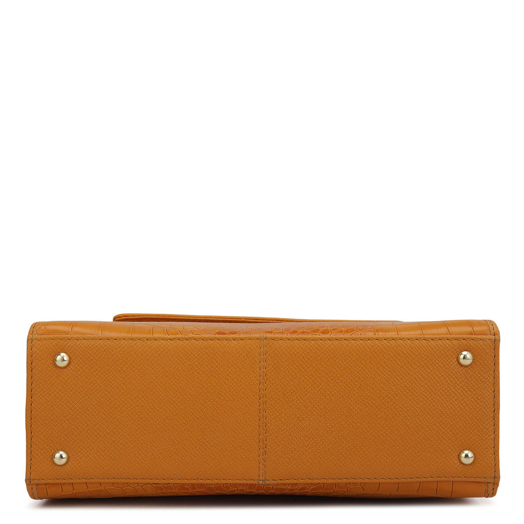 Small Croco Leather Satchel - Flame