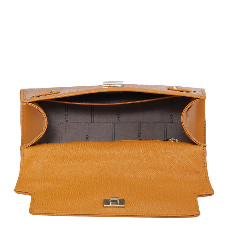 Small Croco Leather Satchel - Flame