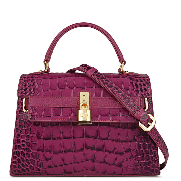 Small Croco Leather Satchel - Orchid