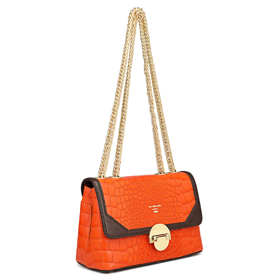 Small Croco Leather Shoulder Bag - Pumpkin