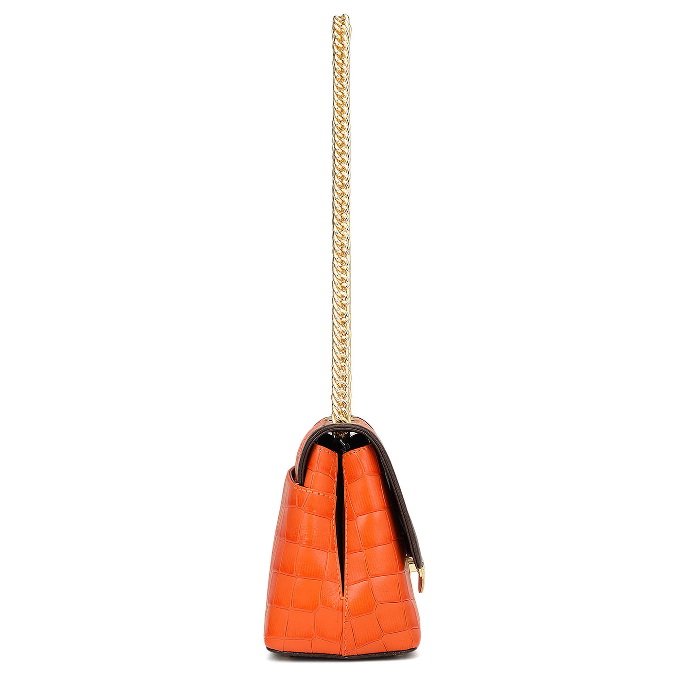 Small Croco Leather Shoulder Bag - Pumpkin