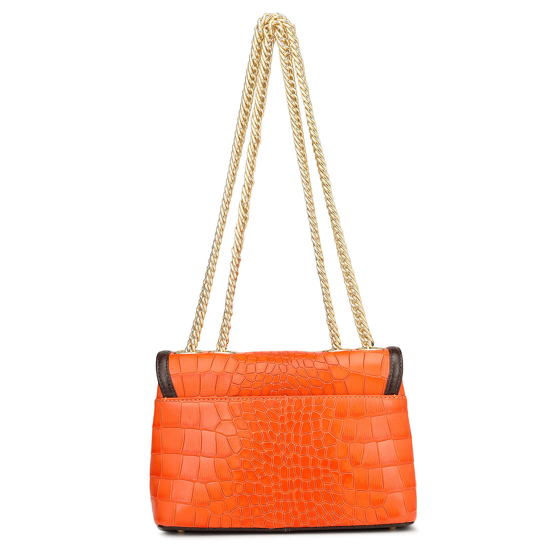 Small Croco Leather Shoulder Bag - Pumpkin
