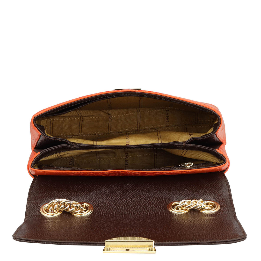 Small Croco Leather Shoulder Bag - Pumpkin