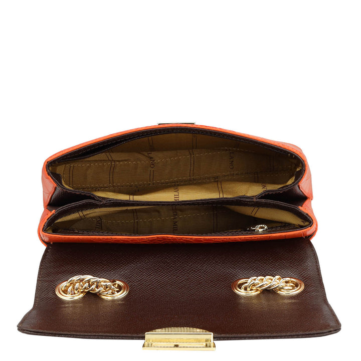 Small Croco Leather Shoulder Bag - Pumpkin