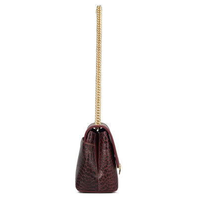Small Croco Leather Shoulder Bag - Wine
