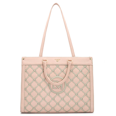 Medium Wax Leather Book Tote - Baby Pink
