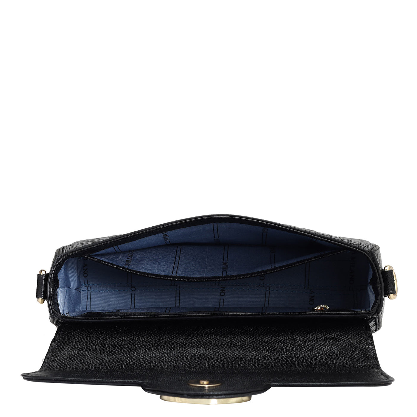 Small Croco Leather Shoulder Bag - Black