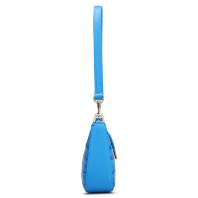 Small Croco Leather Baguette - Blue