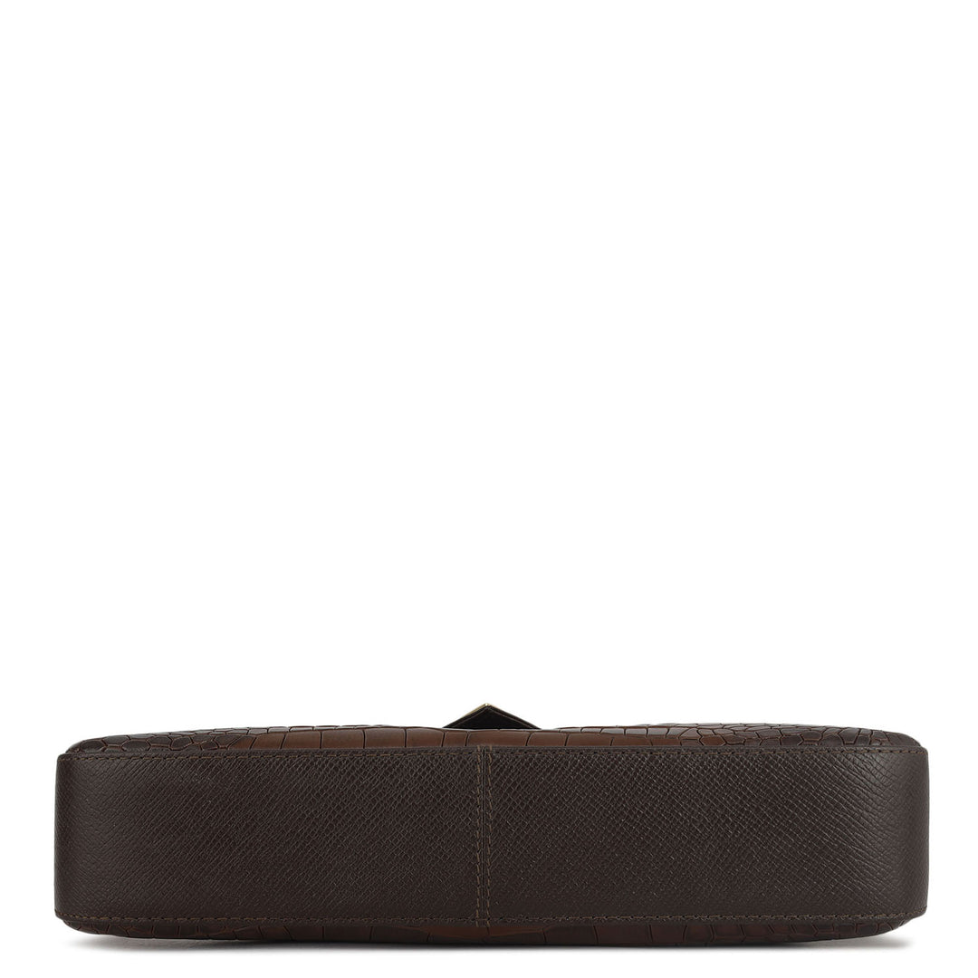 Small Croco Leather Baguette  - Brown
