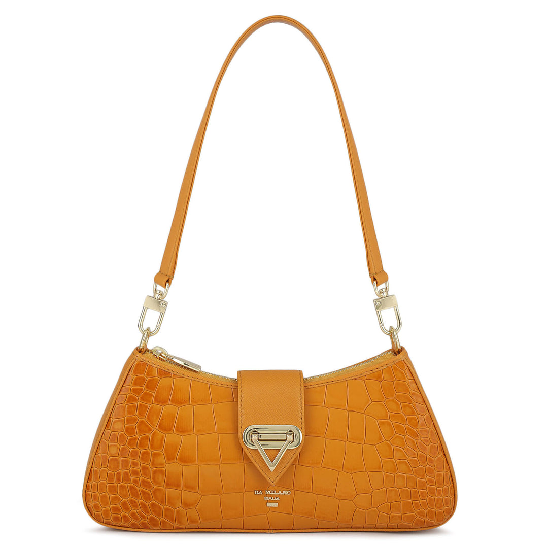 Small Croco Leather Baguette  - Flame