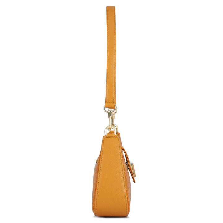 Small Croco Leather Baguette  - Flame
