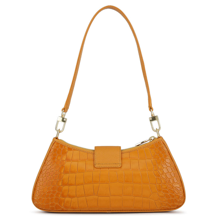 Small Croco Leather Baguette  - Flame