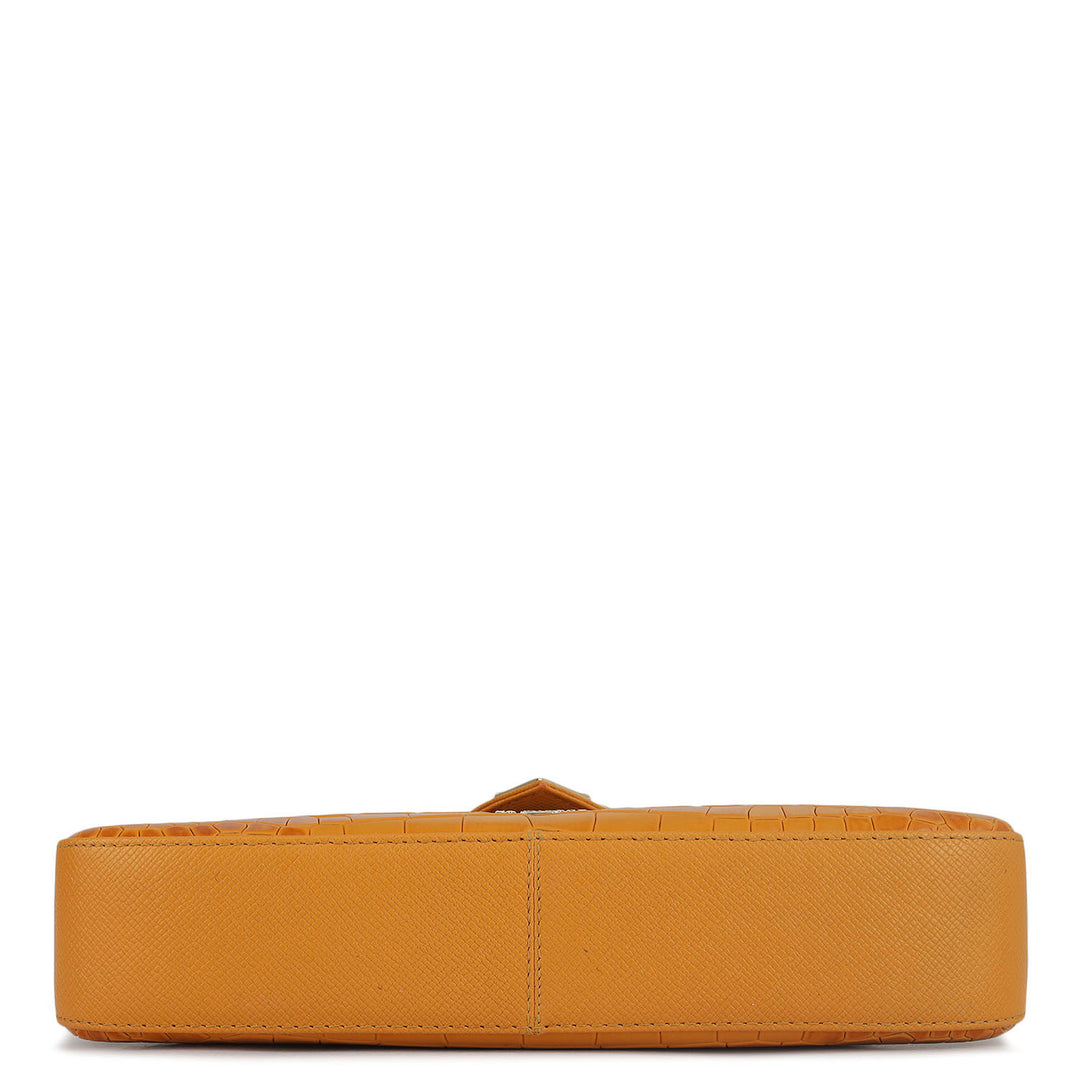 Small Croco Leather Baguette  - Flame