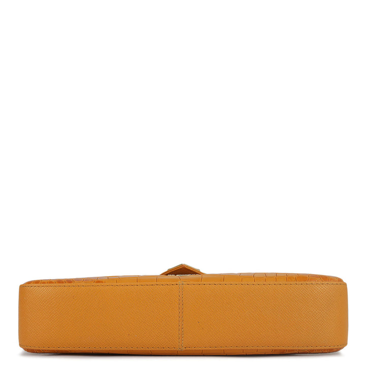 Small Croco Leather Baguette  - Flame