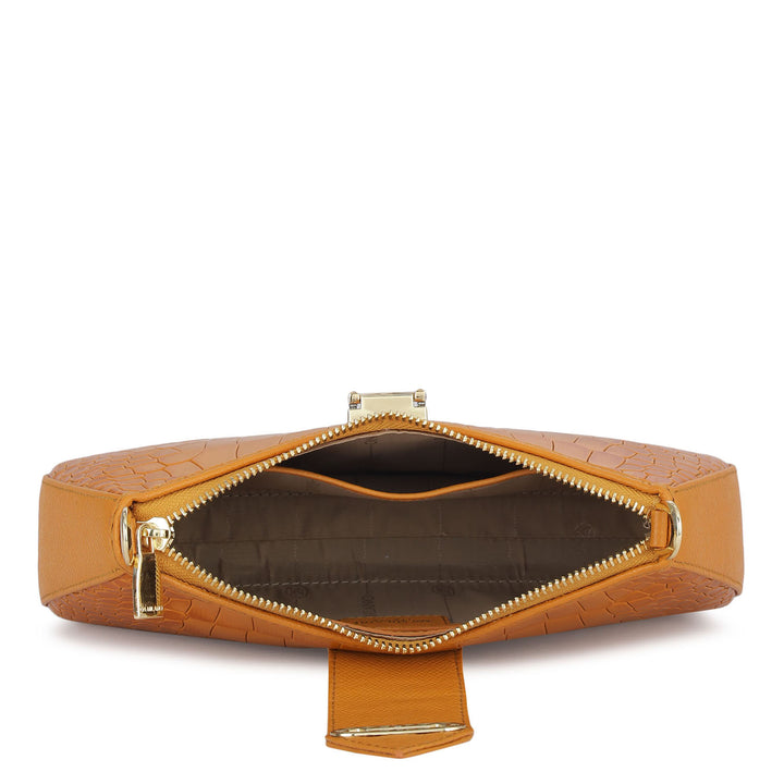 Small Croco Leather Baguette  - Flame