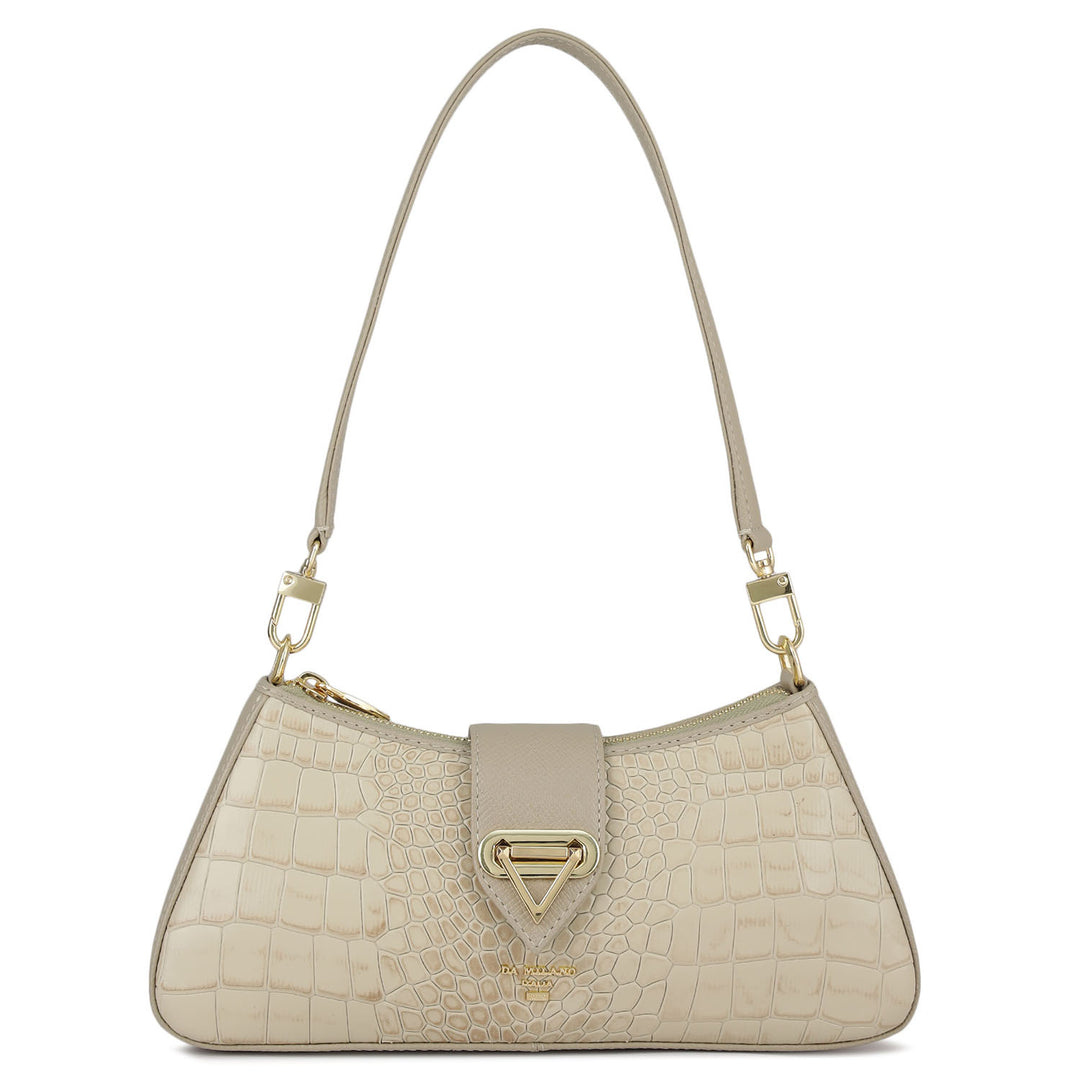 Small Croco Leather Baguette - Frost