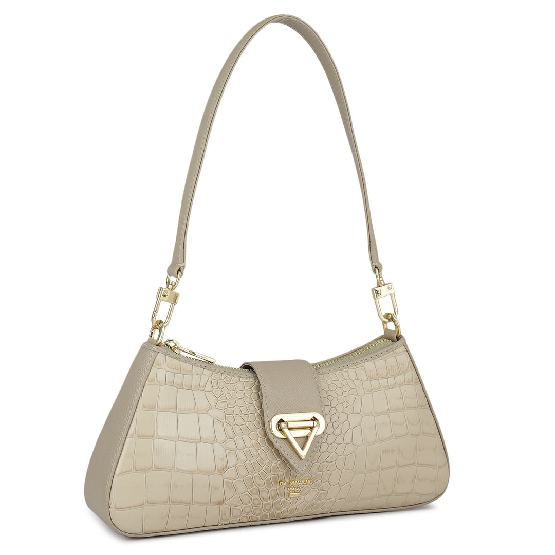 Small Croco Leather Baguette - Frost