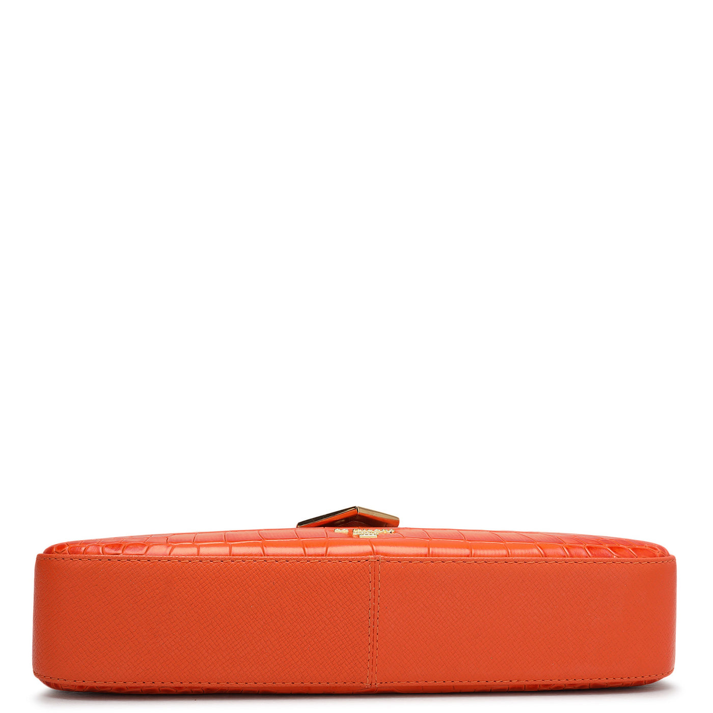 Small Croco Leather Baguette - Pumpkin