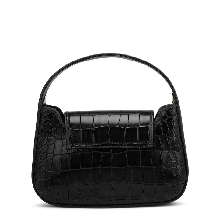Small Croco Leather Baguette - Black