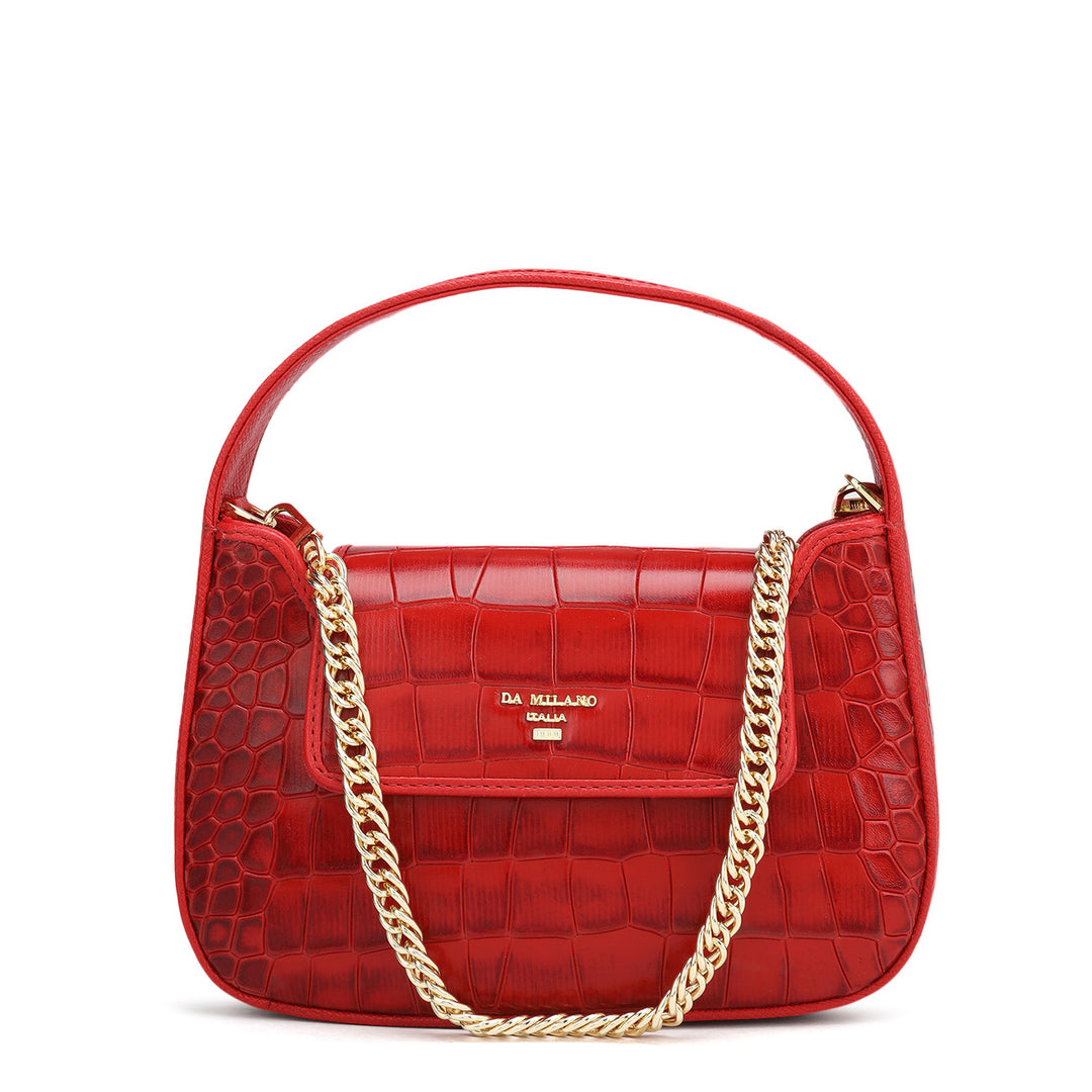 Small Croco Leather Baguette - Red