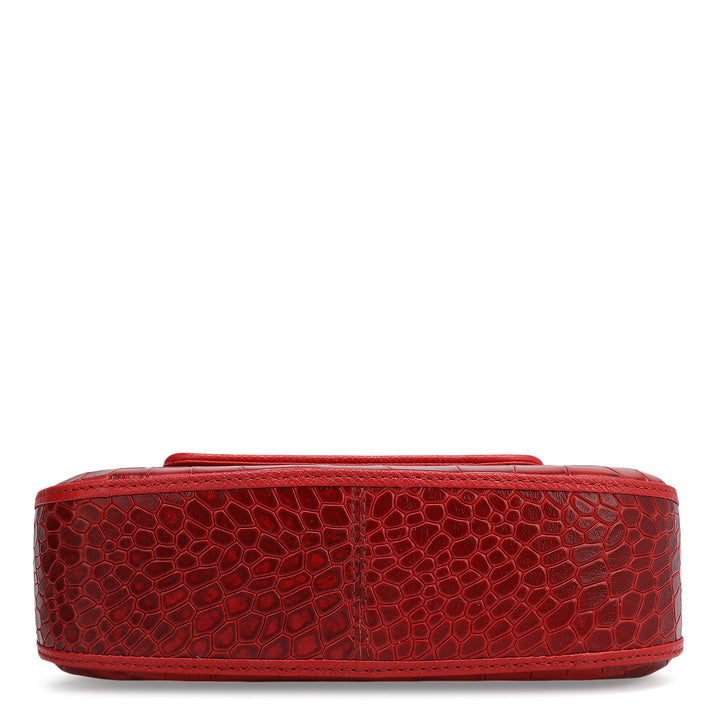 Small Croco Leather Baguette - Red