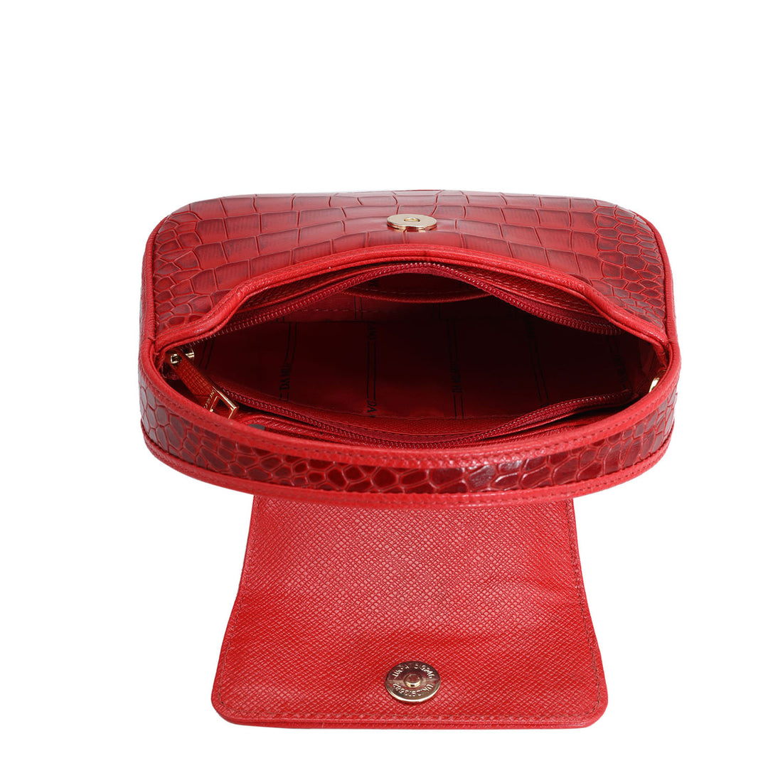 Small Croco Leather Baguette - Red