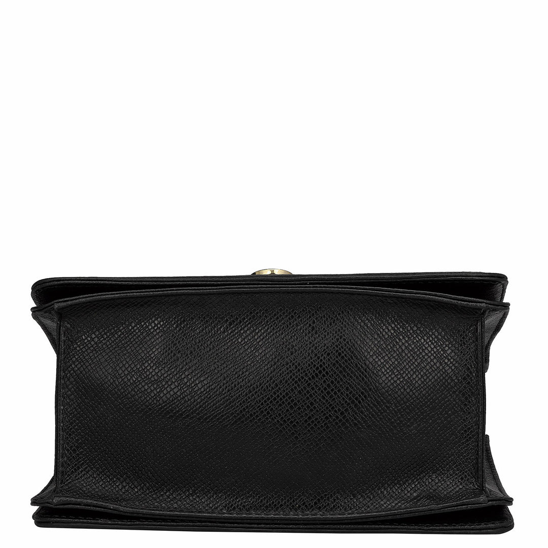 Small Croco Leather Shoulder Bag - Black