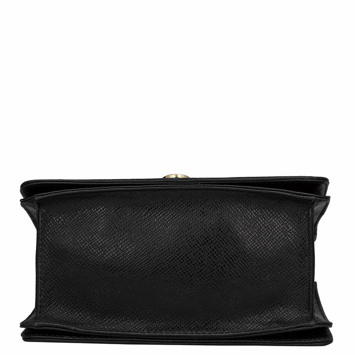 Small Croco Leather Shoulder Bag - Black