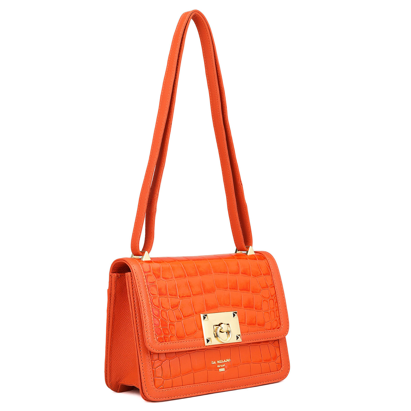 Small Croco Leather Shoulder Bag - Pumpkin