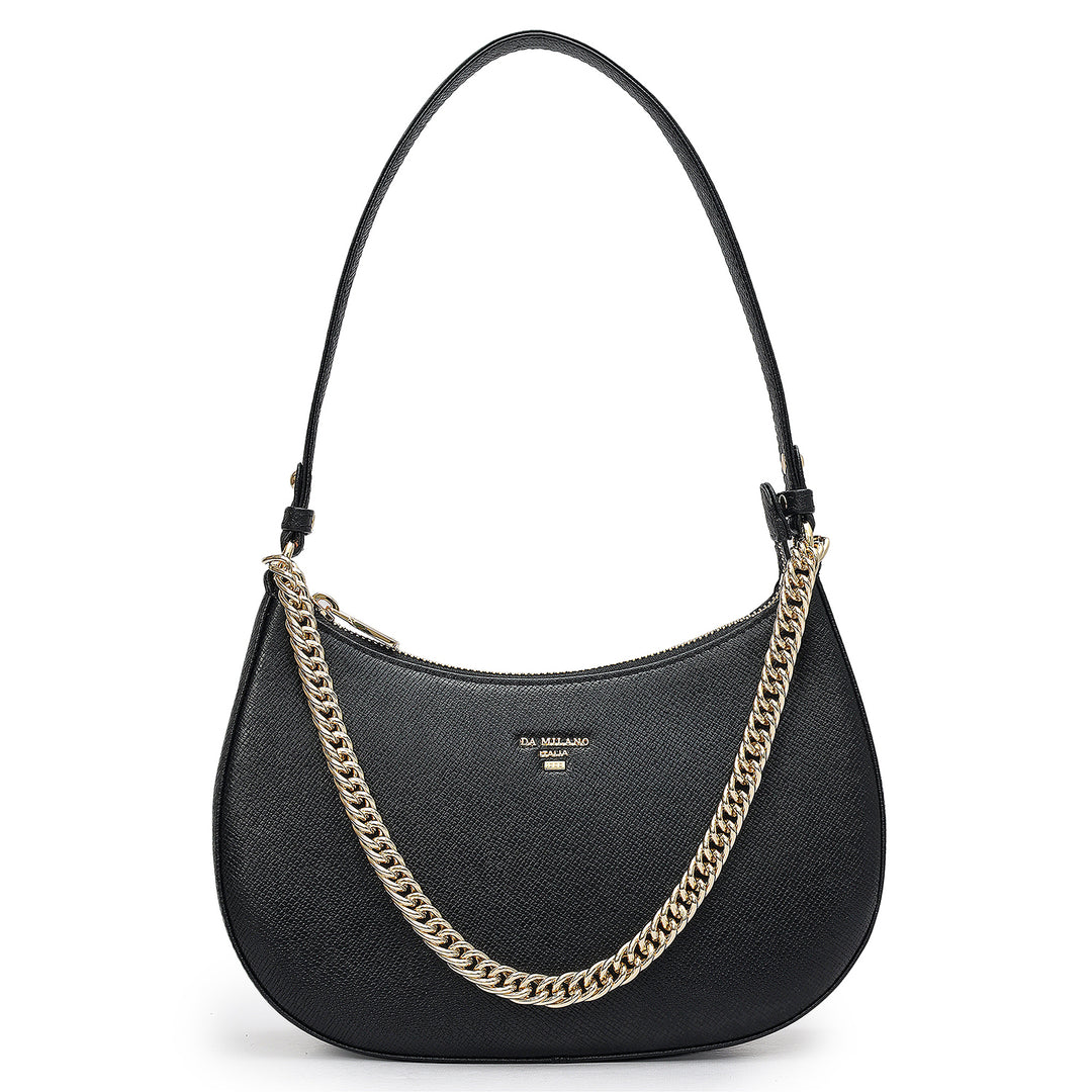 Small Franzy Leather Baguette - Black