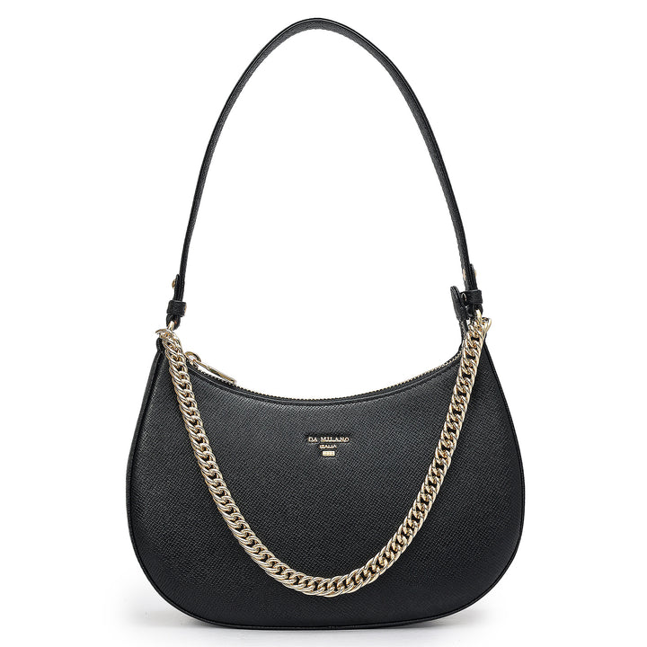 Small Franzy Leather Baguette - Black