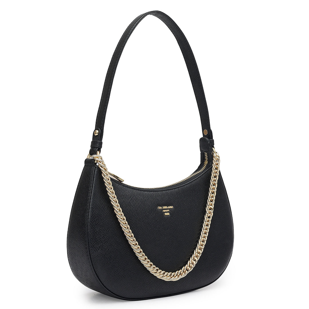 Small Franzy Leather Baguette - Black